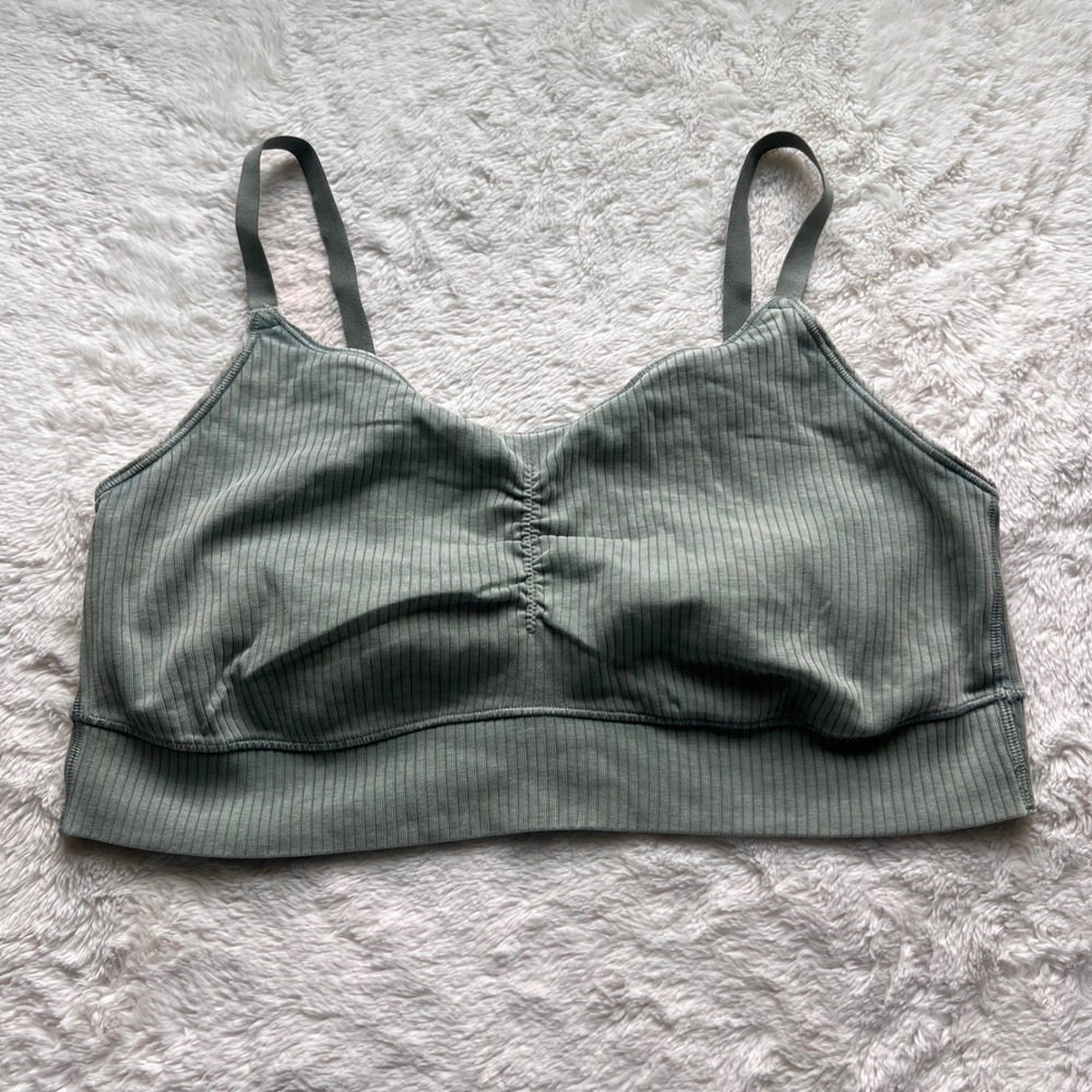 OFFLINE by Aerie Recharge Ribbed Ruched Bralette Sage Green XXL Comfy Loungewear